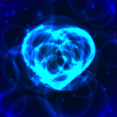 Blue neon plasma laser heart on dark background