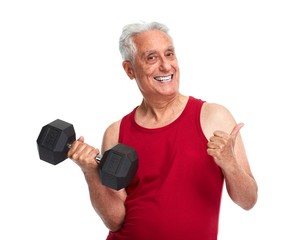 Fototapeta premium Senior man with dumbbell.