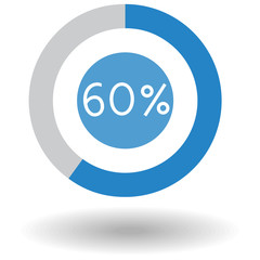 Icon business colorful pie chart circle graph 60 % blue vector illustration