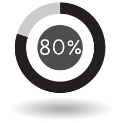 Naklejka premium Icon business colorful pie chart circle graph 80 % black vector illustration