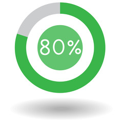 Icon business colorful pie chart circle graph 80 % green vector illustration