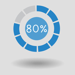 Icon business colorful pie chart circle graph 80 % blue vector illustration