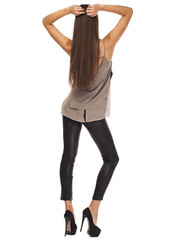 Fototapeta premium Back view. Brunette woman