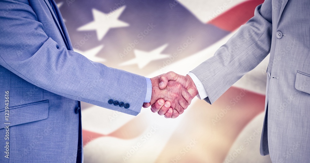 Poster Composite image of side view of shaking hands