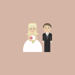 Wedding Card Invitation with newlyweds in flat. Vector