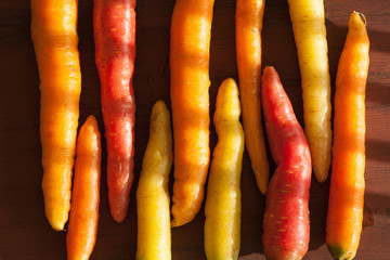 raw colorful carrot vegetable on wooden background
