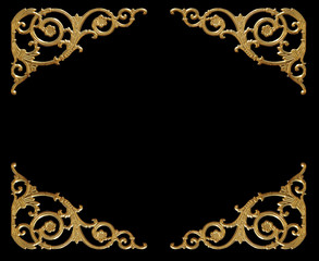 Ornament elements, vintage gold floral designs on black