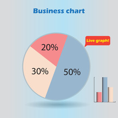 business infographic form blank live pie and column graph circle percentage blue pink red 20 30 50 % set illustration round vector