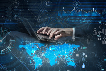Man in social data management concept