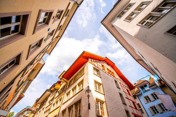 Beautiful ancient houses in the old town of Lucerne city in Switzerland