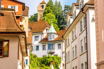 Fototapeta na wymiar Beautiful street view with old buildings in Lucerne city in Switzerland