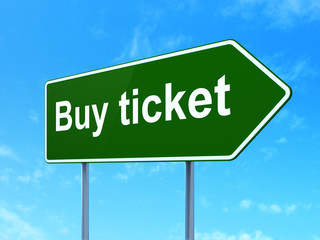 Travel concept: Buy Ticket on road sign background