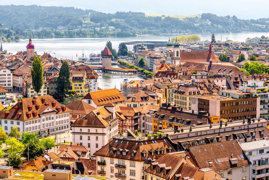 Top view on the old town of Lucerne city in Switzerland