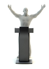 Young politician man celebrating up at podium