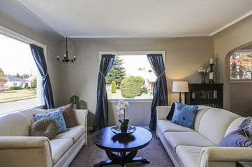 Living room interior in American craftsman house. Northwest, USA