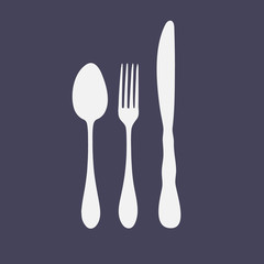 Spoon, Fork and Knife Silhouette icon. Fork, Spoon and Knife. Cutlery. Silverware or Flatware.