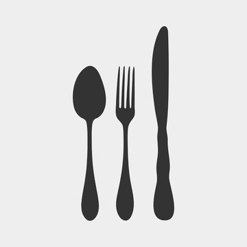 Spoon, Fork and Knife Silhouette icon. Fork, Spoon and Knife. Cutlery. Silverware or Flatware.
