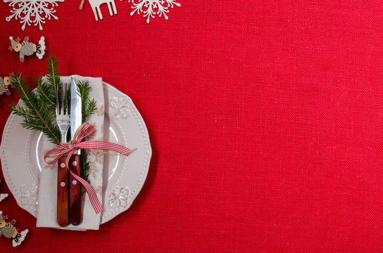 Table setting. Christmas. Place for text.