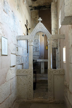 Interior of tiny Church in Hvar town , Croatia,