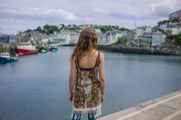 Woman relaxing in harbor