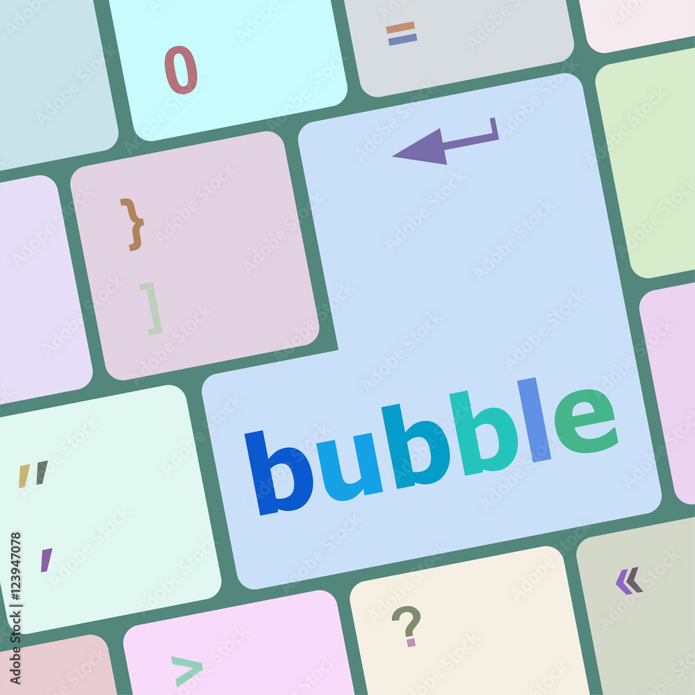 Aufkleber button with bubble word on computer keyboard keys