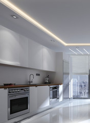 Monochromatic white modern fitted kitchen