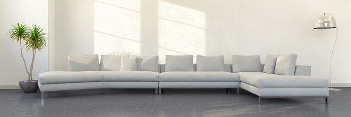 Modernes Wohnzimmer mit einer großen Couch - Sofa - Textfreiraum - Platzhalter - Panorama