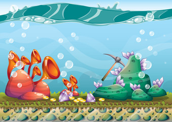 cartoon vector underwater treasure background with separated layers for game art and animation game design asset in 2d graphic