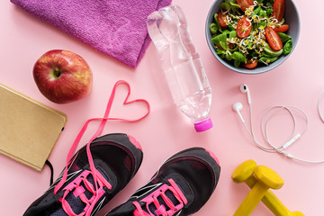 fitness theme, sport accessories on table