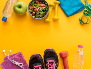 fitness equipment and healthy food