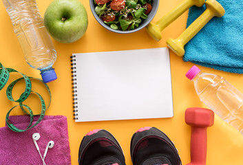 fitness equipment and healthy food