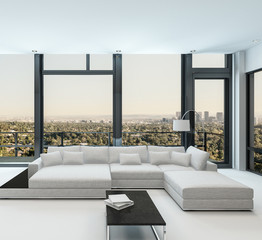 White modular sofa in spacious condo living room