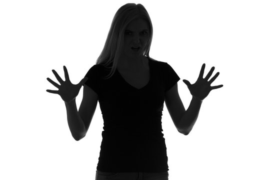 recommend clip art: black and white silhouette of frightened woman