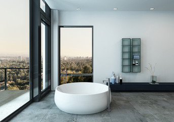 Round bathtub in luxury bathroom