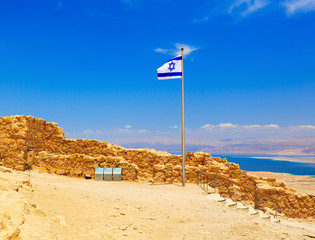 Israel flag in fortress Masada