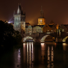 Prague at night with Charles bridge