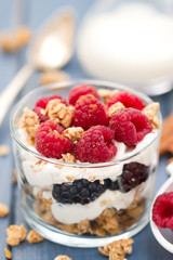 granola with cheese and berries in cup