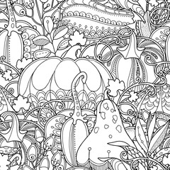 Seamless garden pattern in doodle style.