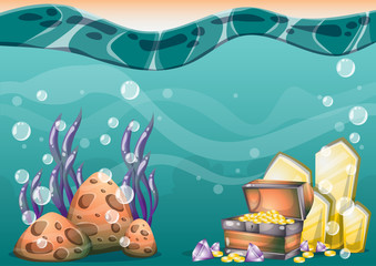 cartoon vector underwater treasure background with separated layers for game art and animation game design asset in 2d graphic