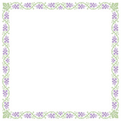 Obraz premium Decorative frame, grape pattern, cross-stitched embroidery imitation. 