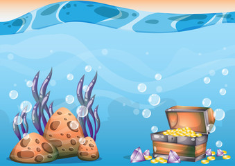 cartoon vector underwater treasure background with separated layers for game art and animation game design asset in 2d graphic