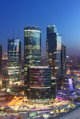 Fototapeta na wymiar Moscow international business center Moscow City winter at dawn