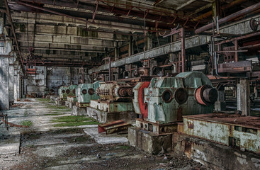 Machinery of abandoned factory of synthetic rubber
