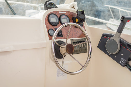 View of white yacht cockpit