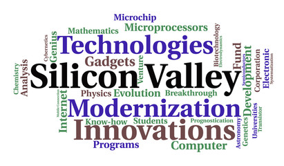 Silicon Valley word cloud. Innovations concept.