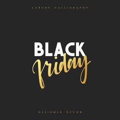 Inscription Black Friday Calligraphic handmade. Advertising Poster design. Sale Discount banners, labels, prints posters, web presentation. Vector illustration.