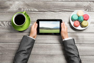 Businesswoman having coffee break