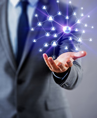 Businessman in social networks concept