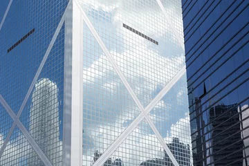 Papier Peint photo autocollant construction de la ville Close-up of modern and glassy Bank of China Tower in Central, Hong Kong Island, Hong Kong, China.