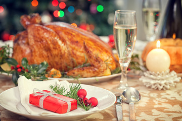 Christmas turkey dinner table